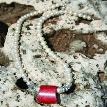 ES 0010 - Bastelset Kette aus Süßwasserperlen mit Korallenanhänger