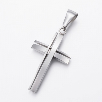 ESAH 0059 - Edelstahlanhänger "Kreuz an Kreuz" - silberfarben