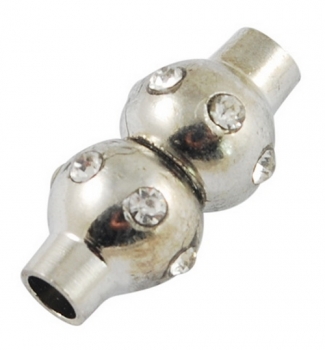 V 0063 - Magnet-Klebeverschluss mit Strasssteinen, 3mm - silberfarben