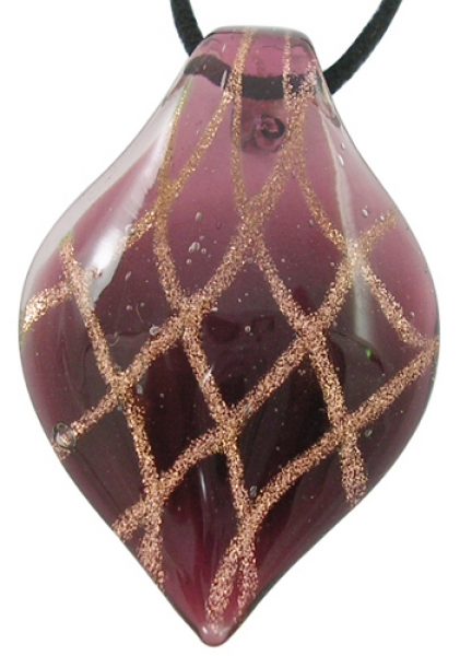 AH 0008 - Handgearbeiteter Glasanhänger "Blatt" mit Rautenmuster Altrosa