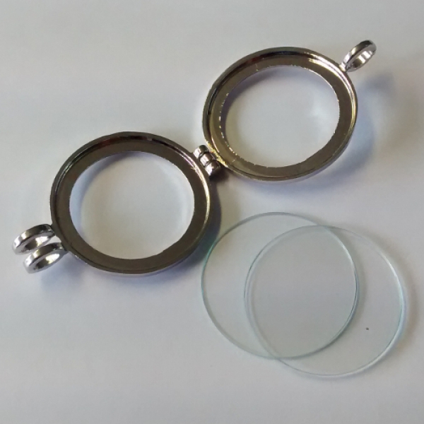 AH 0200 - Medaillon "Memory Locket", silberfarben mit Öse und Glas