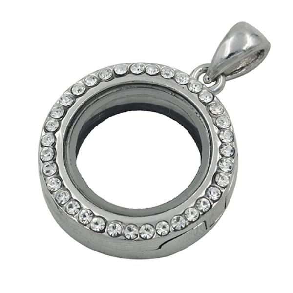 AH 0205 - Medaillon "Memory Locket", silberfarben mit Strass und Magnetverschluss