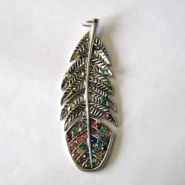 AH 0358 - Anhänger "Feder mit buntem Strass"