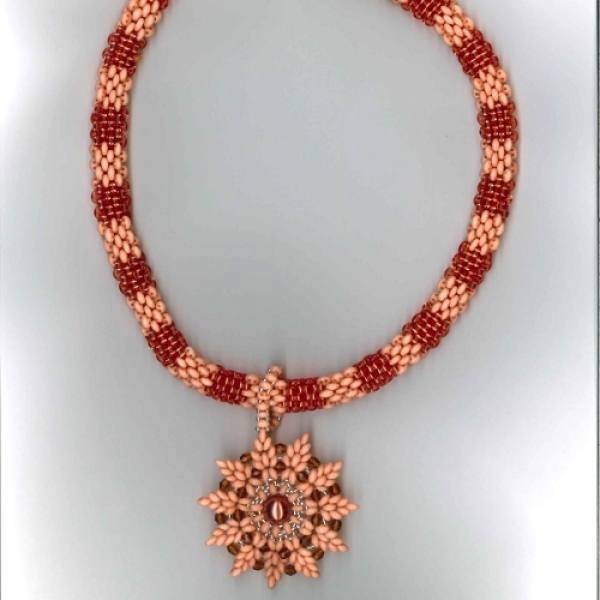 A_DB 0005 - Bastelset: Genähte Kette aus Twin Beads mit Sternanhänger in Orange (Anleitung)