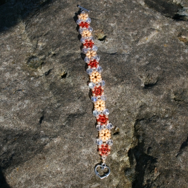 A_DB 0007 - Armband aus Twin Beads in Orange und Kristall (Anleitung)