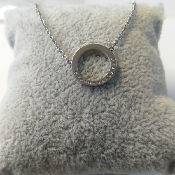 FKE 0007 - Kette aus Edelstahl mit Anhänger "Ring und Zirkonia"