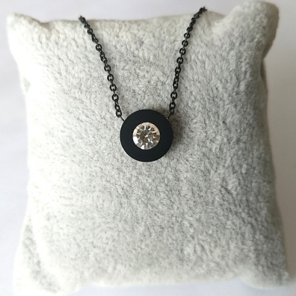 FKE 0014 - Kette aus Edelstahl mit Anhänger "Funkelndes Auge in Schwarz"