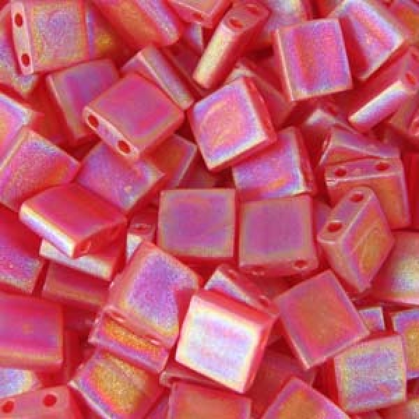 MTL-05-140FR - Miyuki Tila Beads, 5mm, Matte Transparent Red Orange