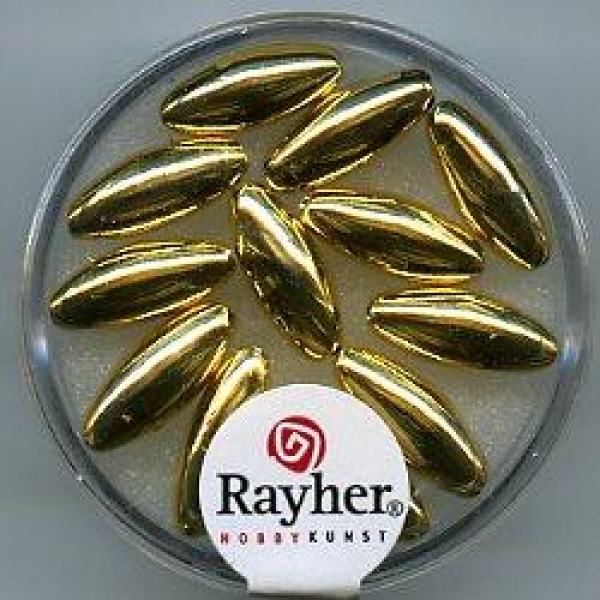 Goldperlen, oval, 14x6 mm