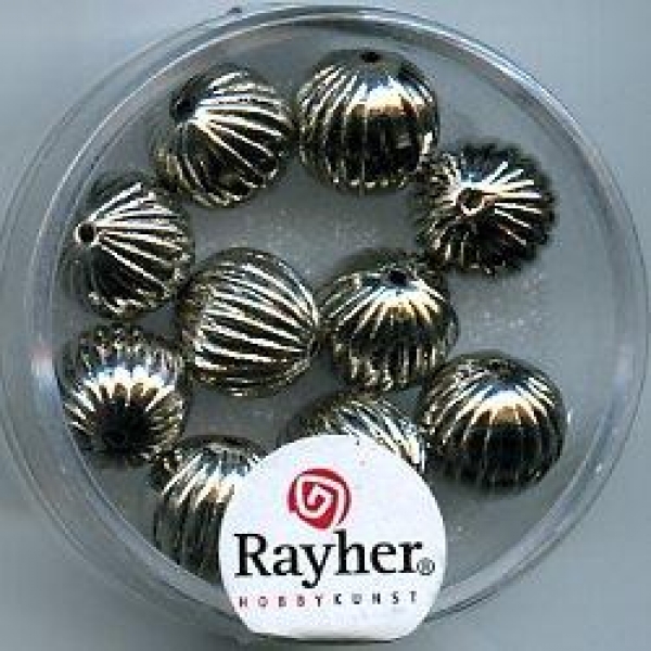 Rillenperlen (silberfarben), 10 mm